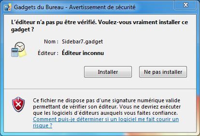 Capture d'écran - Installation de 7 Sidebar Gadget
