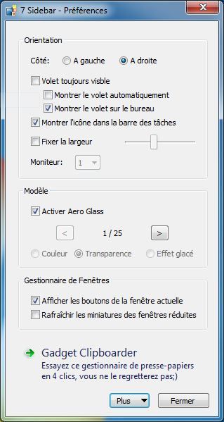 Capture d'écran - Préférences de 7 Sidebar Gadget