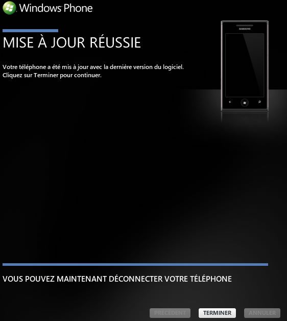 Capture d'écran - Mise à jour Nodo pour Windows Phone 7 terminée