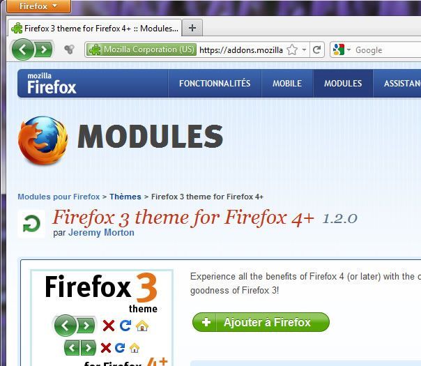 Firefox 3 theme, thème visuel pour Firefox 4