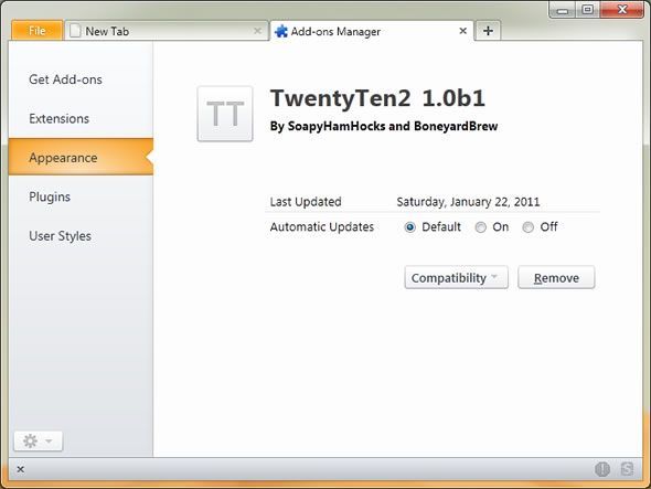 TwentyTen 2, thème visuel pour Firefox 4