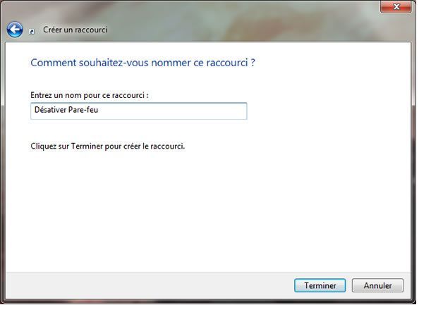 Capture d'écran - Assistant de création d'un raccourci sous Windows 7