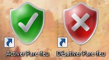 Capture d'écran - Raccourcis Activer/Désactiver Pare-feu sous Windows 7