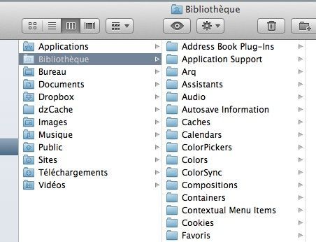 Capture d'écran - Dossier Bibliothèque sous MacOS X Lion