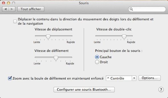 Capture d'écran - Options Souris sous MacOS X Lion