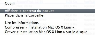 Capture d'écran - Affichage du contenu du paquet de Installation de Mac OS X Lion