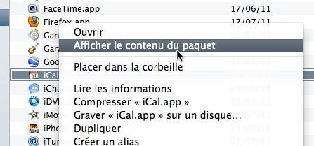 Capture d'écran - Contenu du paquet de iCal sous Lion