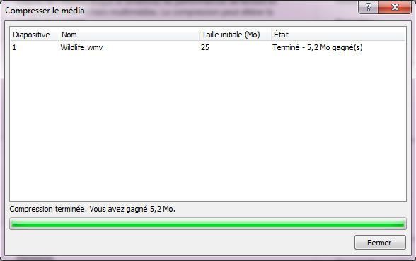 Capture d'écran - Compression de votre PowerPoint en cours