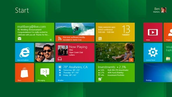 Capture d'écran - Le Start Screen de Windows 8 avec l'interface Metro