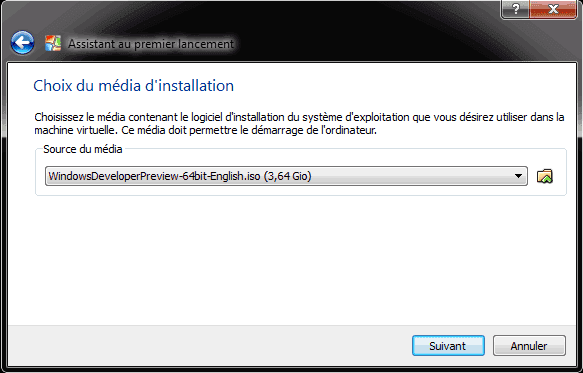 Capture d'écran - Choix du media d'installation sous VirtualBox