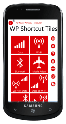 Capture d'écran - Shortcut Tiles, application Windows Phone 7