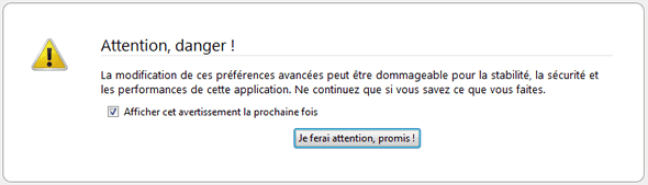 Capture d'écran - Message d'avertissement de Firefox