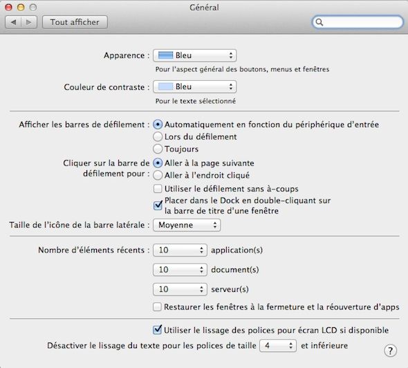 Capture d'écran - Options Générales de MacOS X Lion