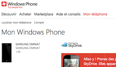 Capture d'écran - Page Mon téléphone, WindowsPhone.com