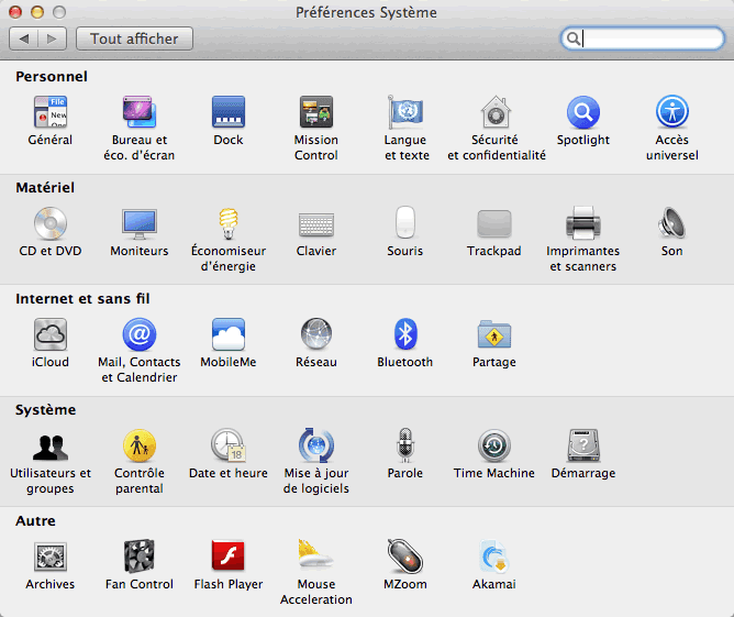 Capture d'écran - Préférences système de MacOS X Lion