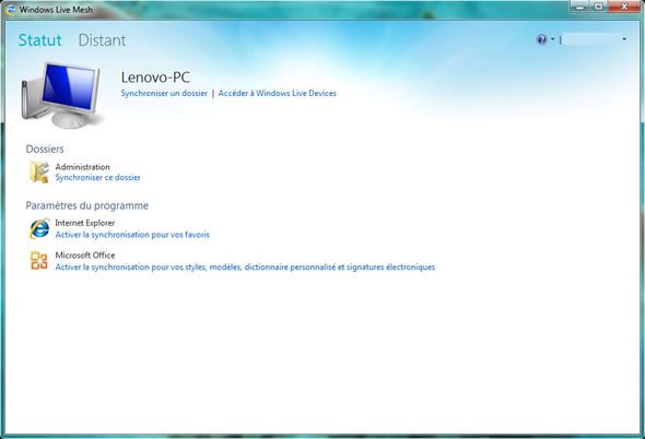 Capture d'écran - Synchroniser un dossier avec Windows Live Mesh