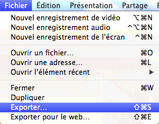 Capture d'écran - Menu QuickTime, MacOS X Lion