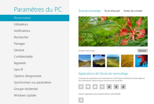 Capture d'écran - Paramètres de l'Ecran de verrouillage de Windows 8