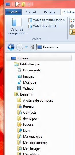 Capture d'écran - Favoris masqués de l'explorateur sous Windows 8