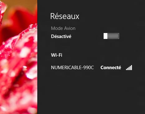 Capture d'écran - Liste des réseaux disponibles sous Windows 8