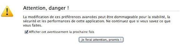 Capture d'écran - Avertissement about:config Firefox