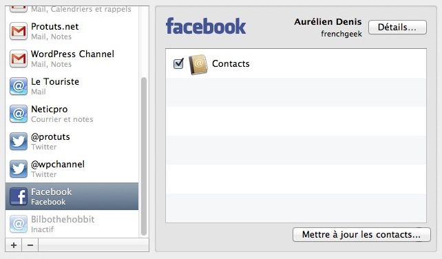 Capture d'écran - Facebook synchronisation des contacts sous Mac