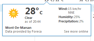 Capture d'écran - Infobulle météo d'Outlook 2013