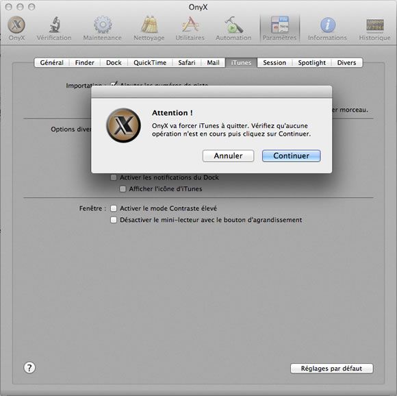 Capture d'écran - Cliquez sur Continuer pour forcer la fermeture d'iTunes