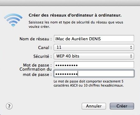 Capture d'écran - Configuration réseau adhoc Mac