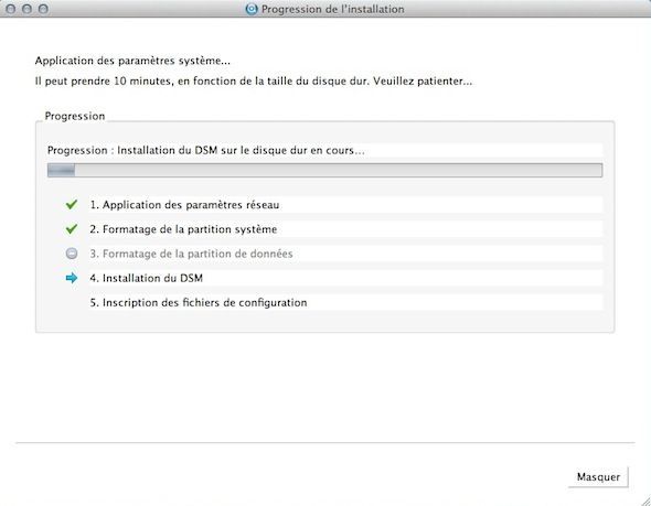 Capture d'écran - Installation en cours de DSM 4.1