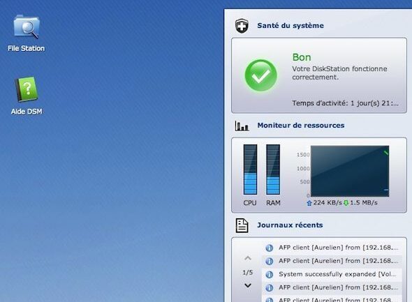 Capture d'écran - Ecran d'accueil de DSM 4.1