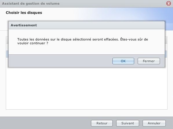 Capture d'écran - DSM 4.1, confirmation du formatage des disques