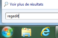 Capture d'écran - Ouverture de l'éditeur de registre sous Windows 7