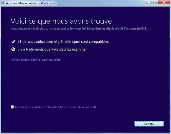 Capture d'écran - Assistant de Mise à niveau de Windows 8