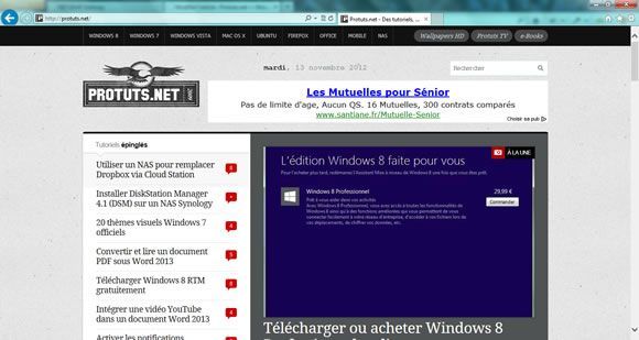 Protuts.net sous IE 10