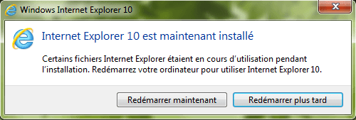 Capture d'écran - Fin de l'installation d'Internet Explorer 10