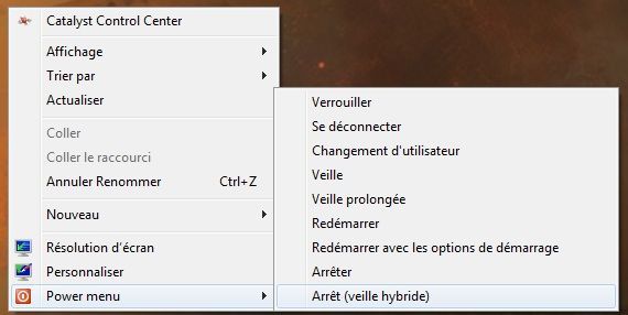 Capture d'écran - Power menu de Windows 7 / 8