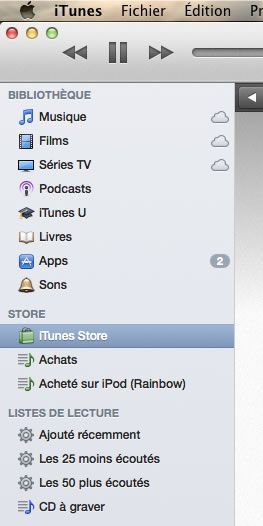 Capture d'écran - Barre latérale restaurée d'iTunes