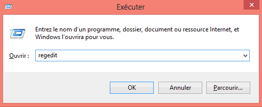 Capture d'écran - Lancement de regedit via Exécuter