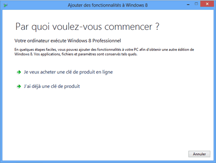 Activation de la clé produit pour Windows Media Center