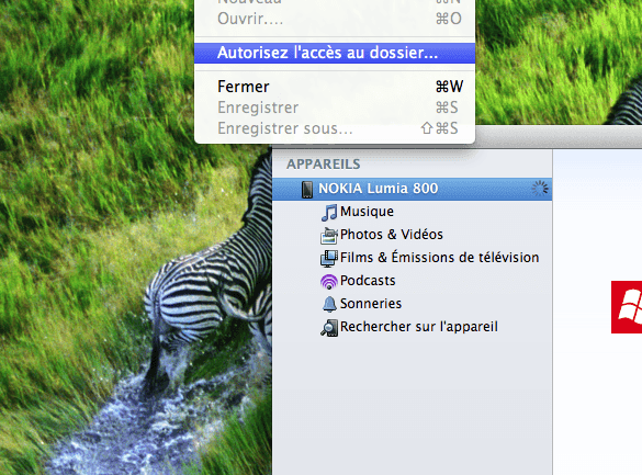 Capture d'écran - Windows Phone Connector sous MacOS X