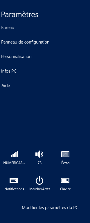 Capture d'écran - Paramètres de la charmbar, Windows 8