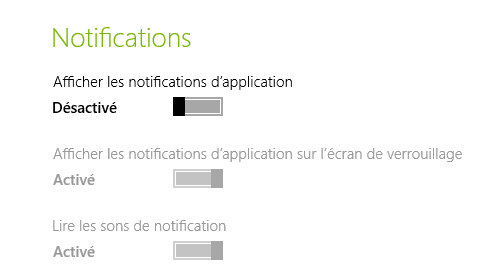 Capture d'écran - Options de configuration des notifications système