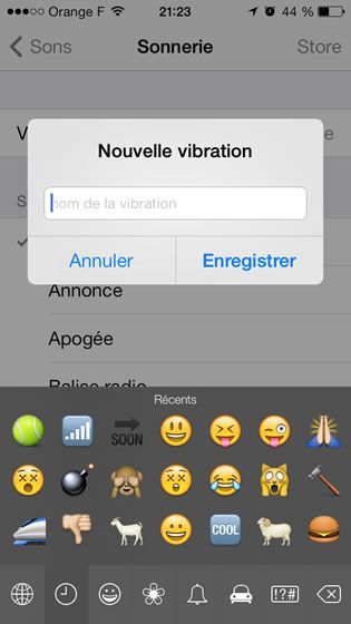 Capture d'écran - Enregistrement de la sonnerie vibreur sur iOS 7