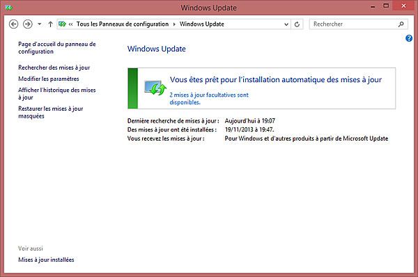 Capture d'écran - Paramètres Windows Update