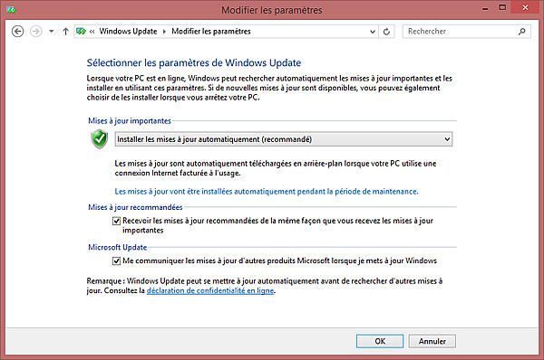 Capture d'écran - Paramètres Windows Update