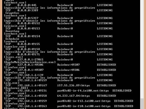 Capture d'écran - Connexions actives, Invité de commandes