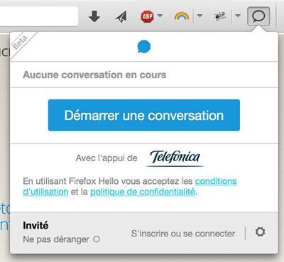 Capture d'écran - Accès à Firefox Hello