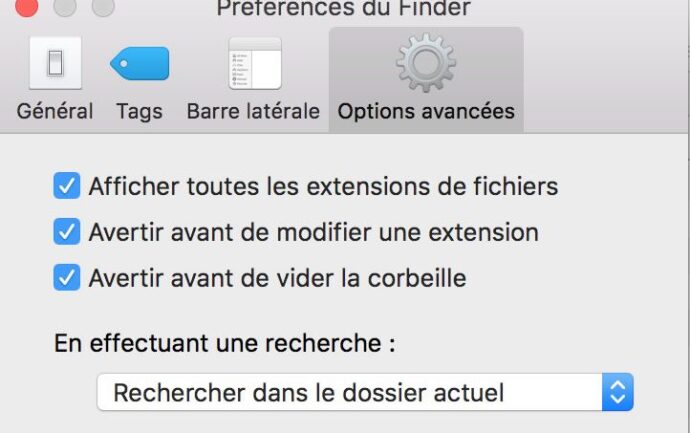 Capture d'écran - Préférences du Finder, MacOS X El Capitain