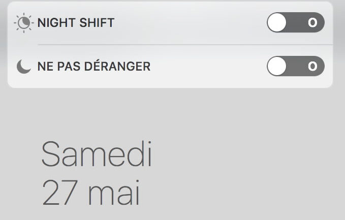 Capture d'écran - Night Shift depuis le Centre de Notifications, Mac OS